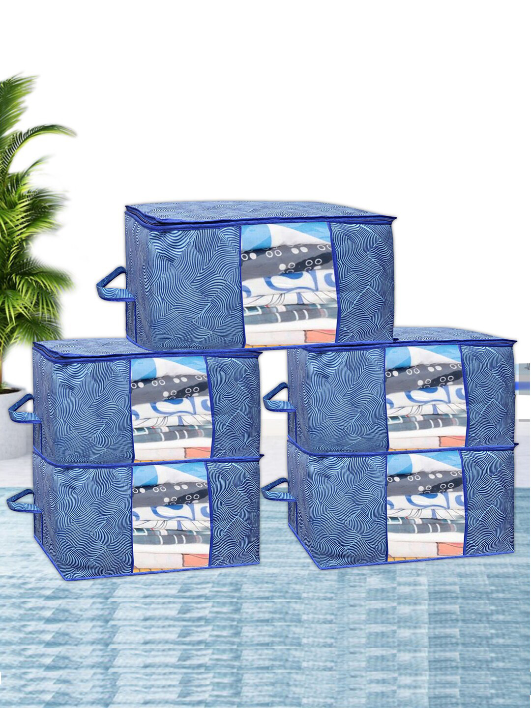 Kuber Industries Blue 5-Pieces Underbed Storage Bags