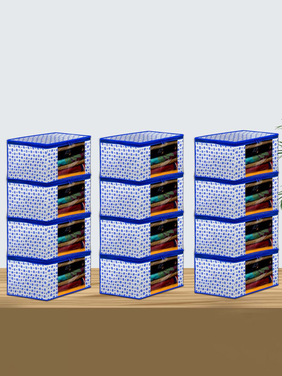 Kuber Industries Blue 12-Pieces Foldable Non Woven Saree Covers