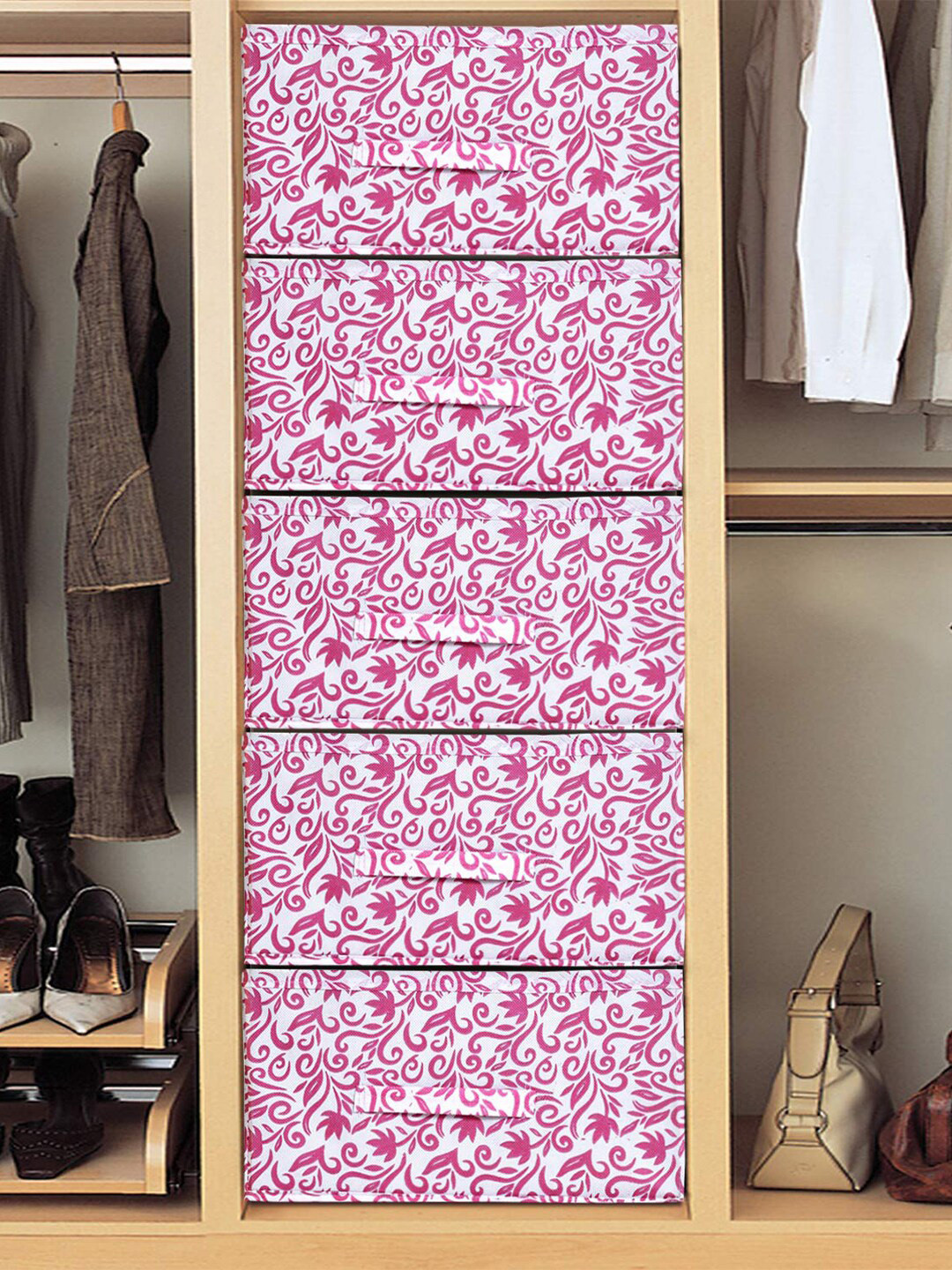 Kuber Industries Pink 5 Pieces Non Woven Fabric Drawer Storage Organizer