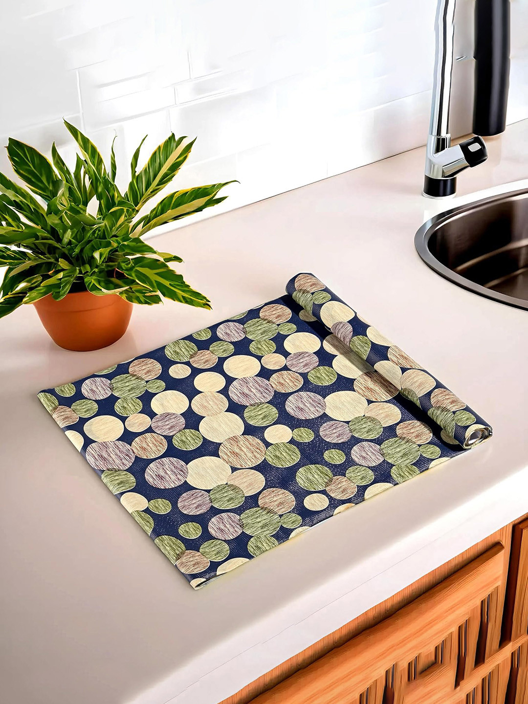 Kuber Industries Blue Circle Design Printed Shelf Mat 10 Mtr Roll