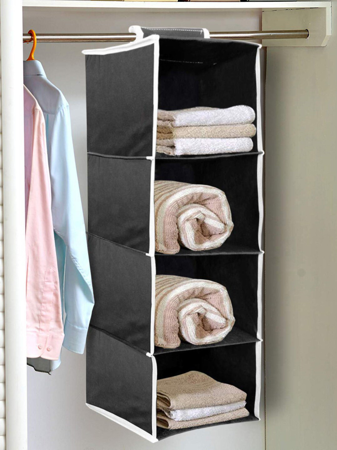 Kuber Industries Black Non Woven Fabric Hanging Organizer