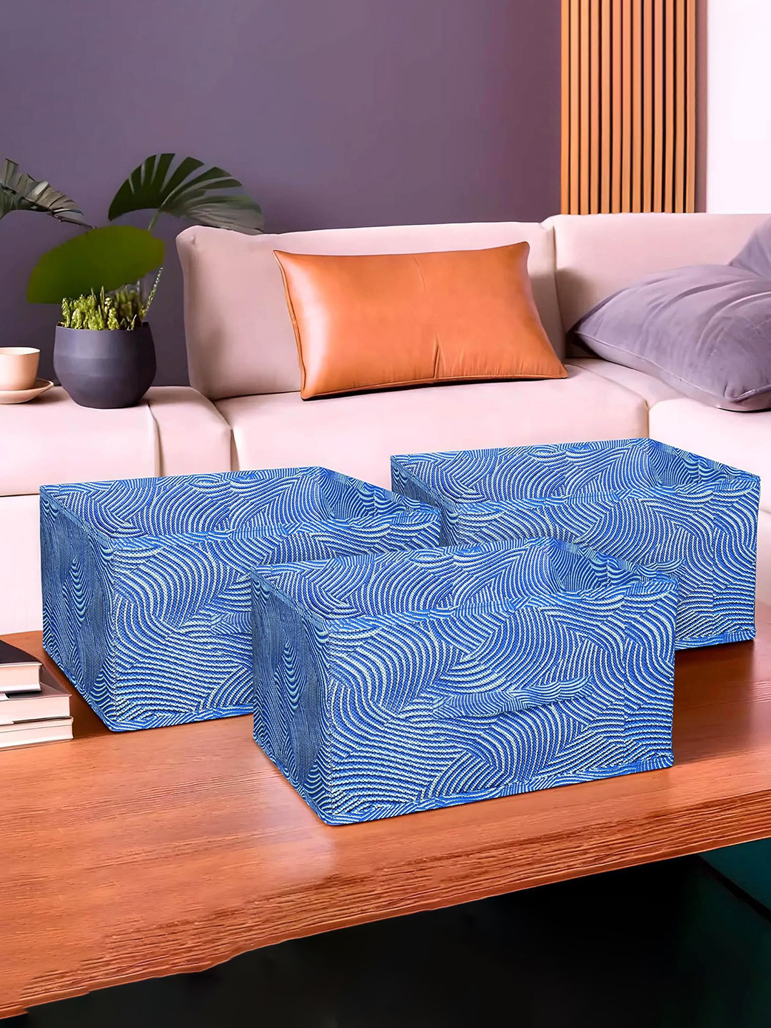 Kuber Industries Blue 3 Pieces Non Woven Fabric Drawer Storage Organizers