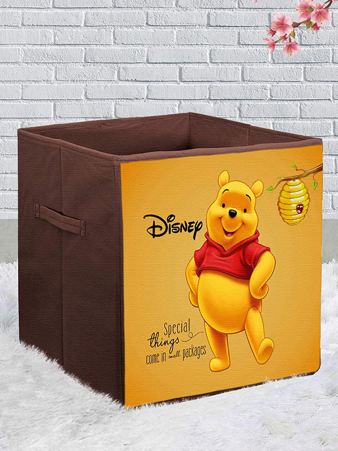 Kuber Industries Kids Brown Disney Winnie The Pooh Non Woven Fabric Foldable Storage Box