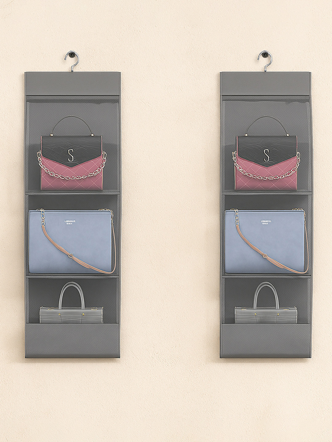 Kuber Industries Grey 2 Pieces Cotton Dust Proof Handbag Organisers