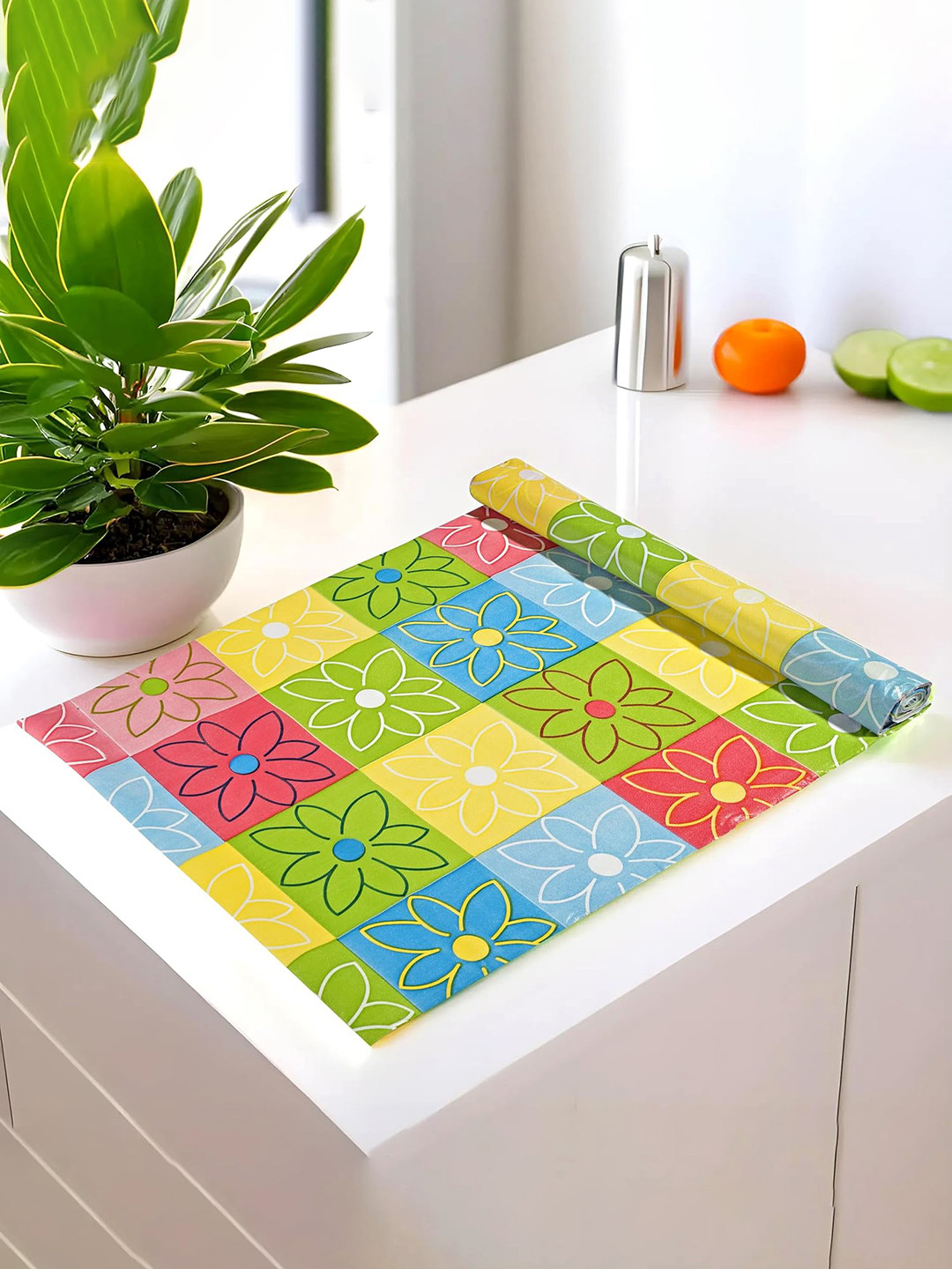 Kuber Industries Blue & Green Printed PVC Shelf Mat - 10 Mtr Roll