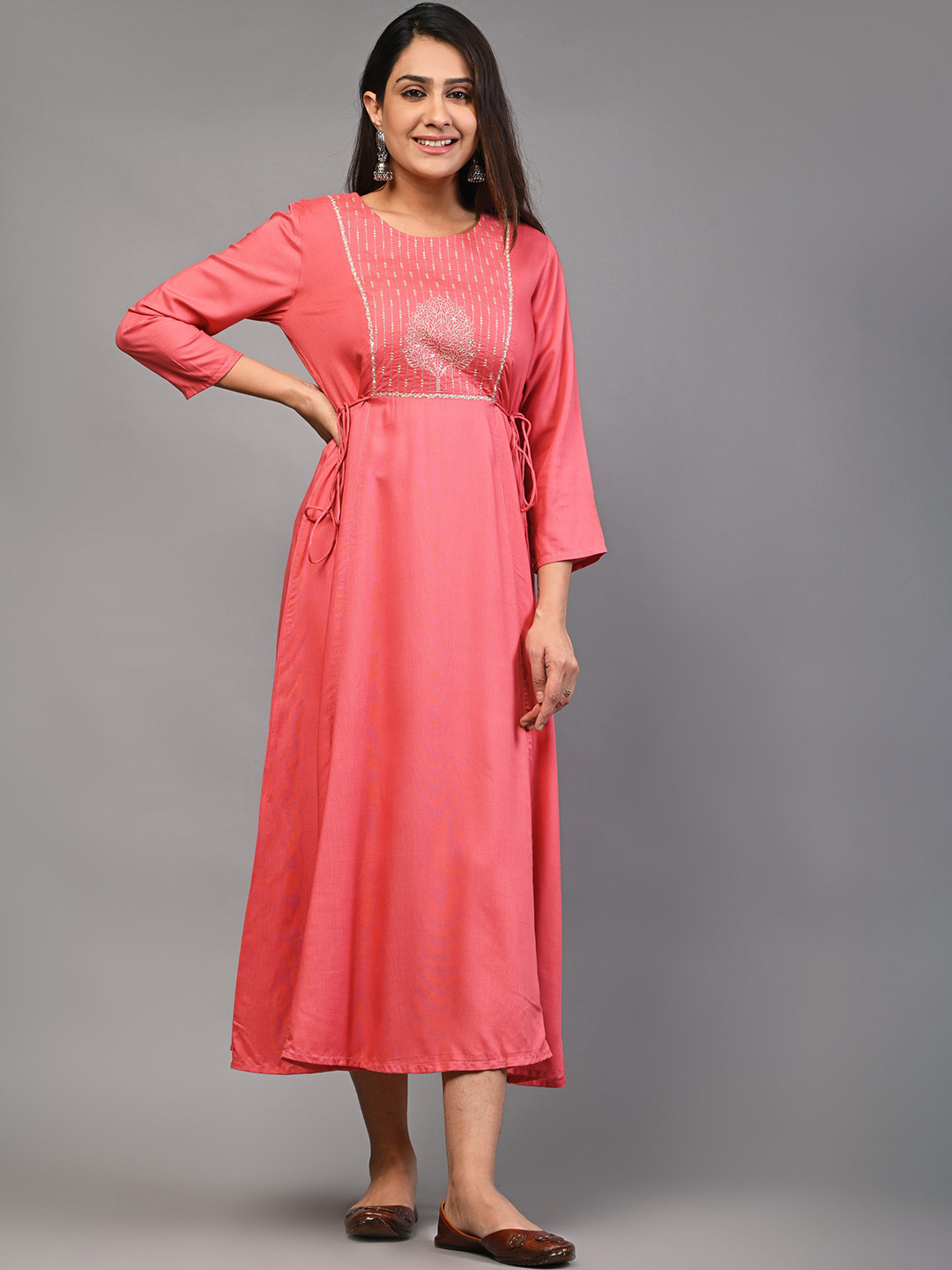 PUKHYA Embroidered Yoke Design A-line Ethnic Dress