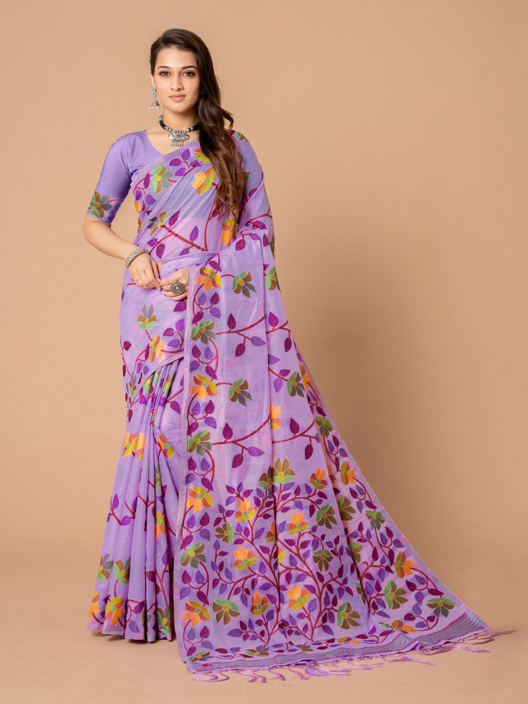 GAJARAI Floral Woven Design Pure Cotton Jamdani Saree