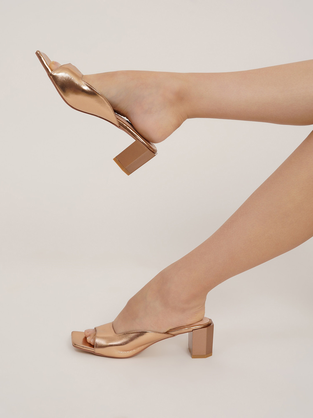 Sherrif Shoes Rose Gold Party Block Sandals