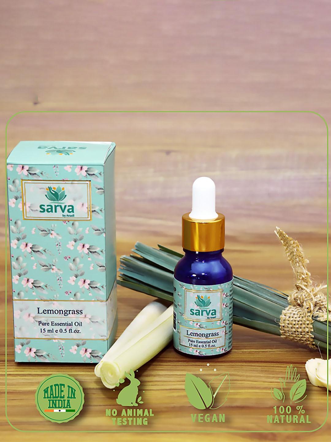 SARVA by Anadi Pure & Natural Undiluted Lemongrass Essential Oil For Hair Growth - 15ml