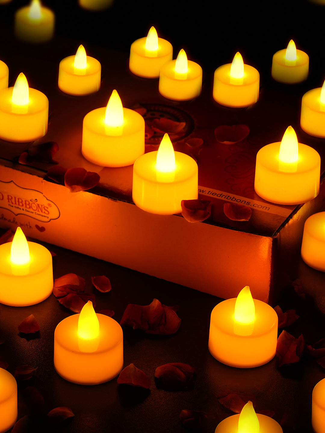 TIED RIBBONS Battery Operated Flameless and Smokeless LED 24Pcs Solid Tea Light Candles