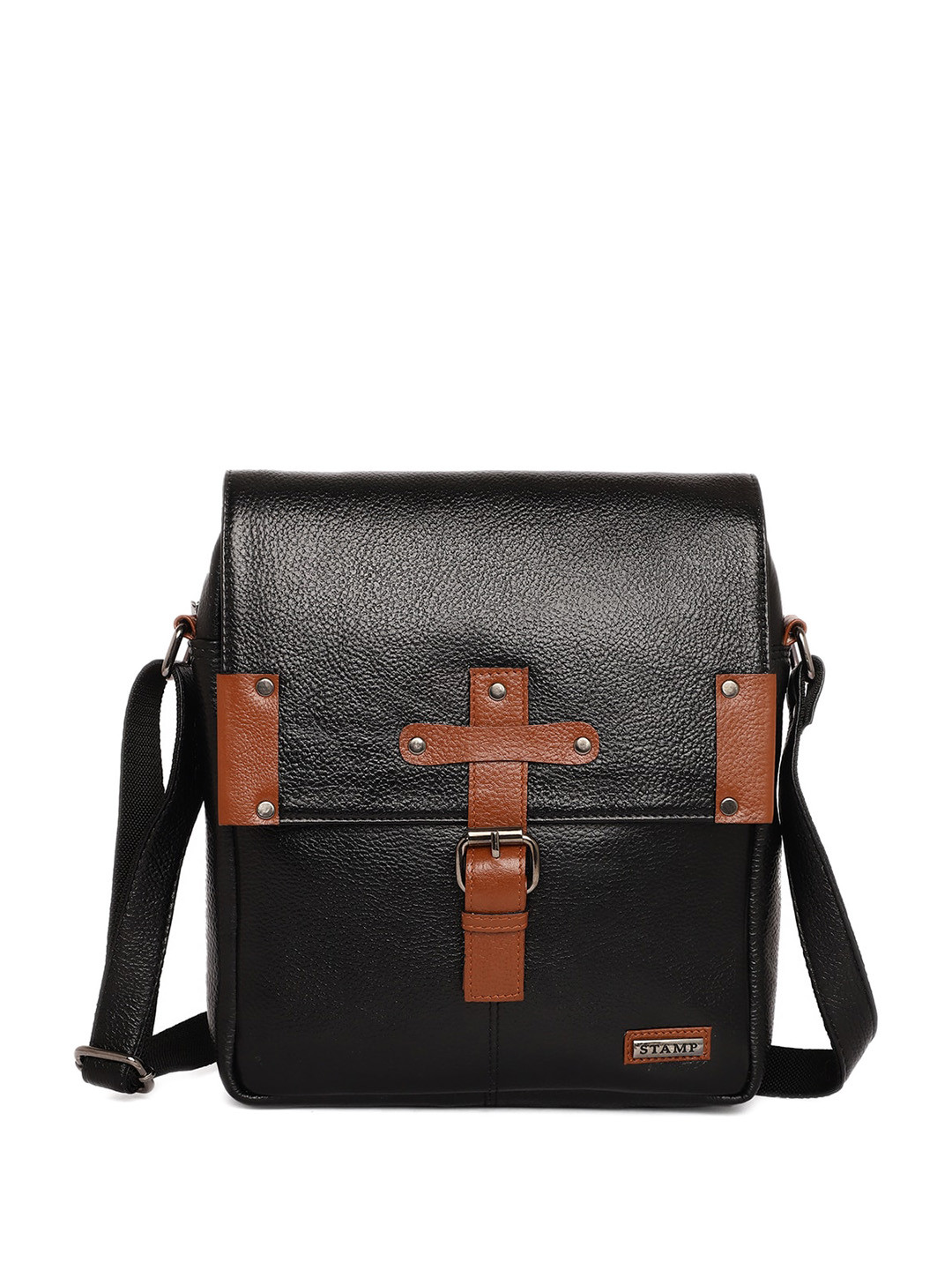 Stamp Unisex Leather Structured Sling Bag