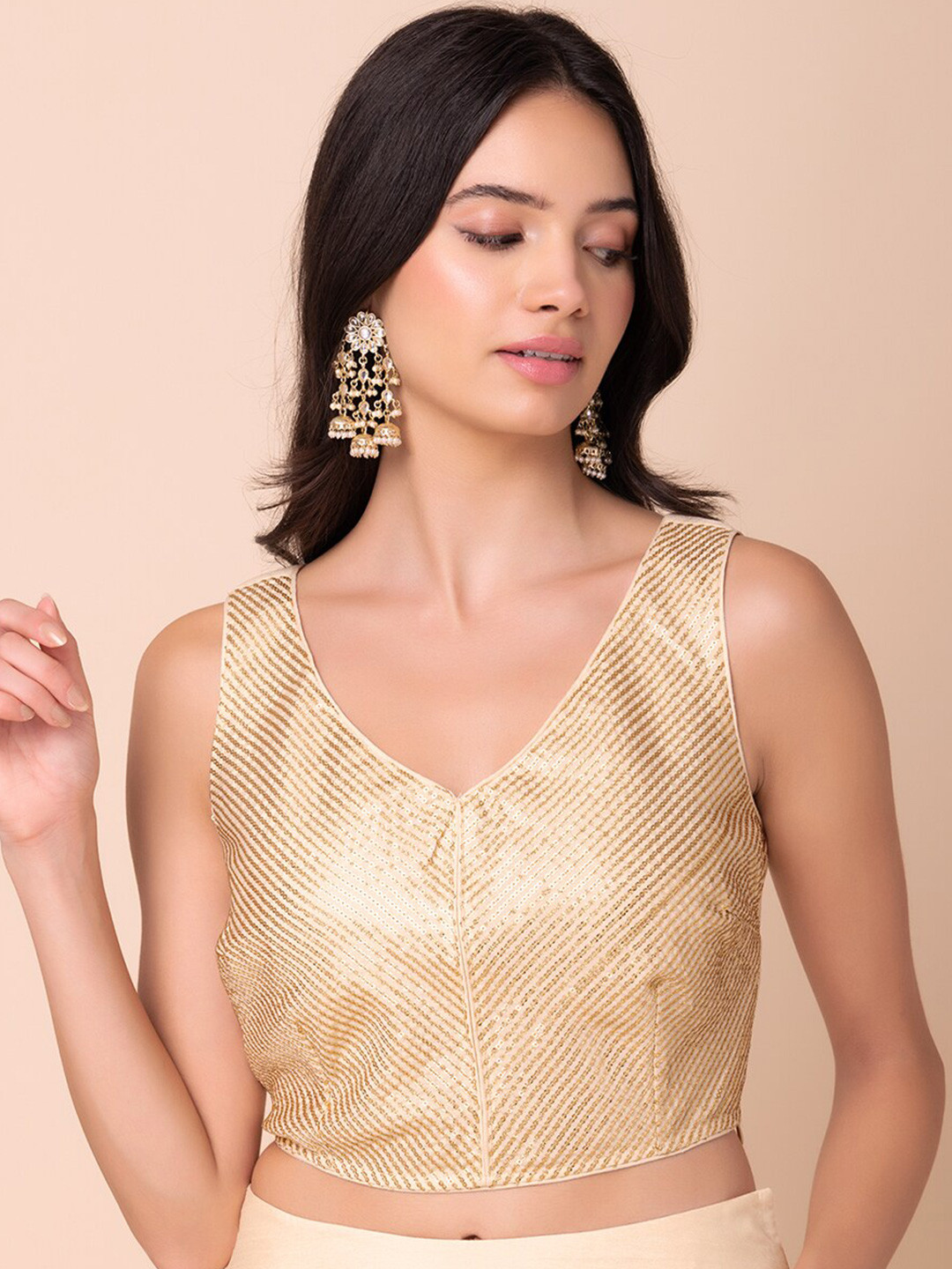 INDYA Embellished Sequin Silk Blouse