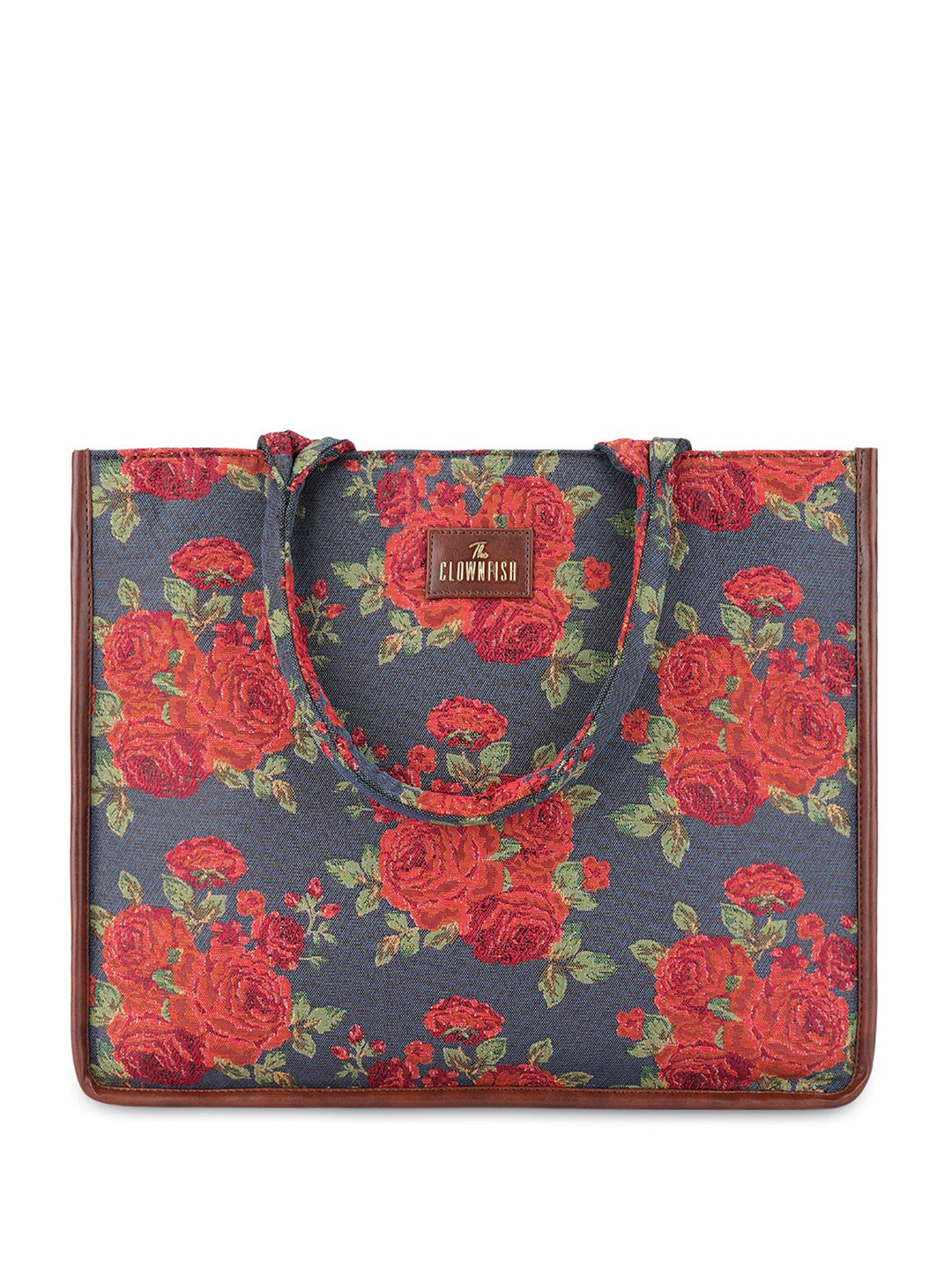 THE CLOWNFISH Ambrosia Floral Printed Structured Handheld Bag With 14 inch For Laptop