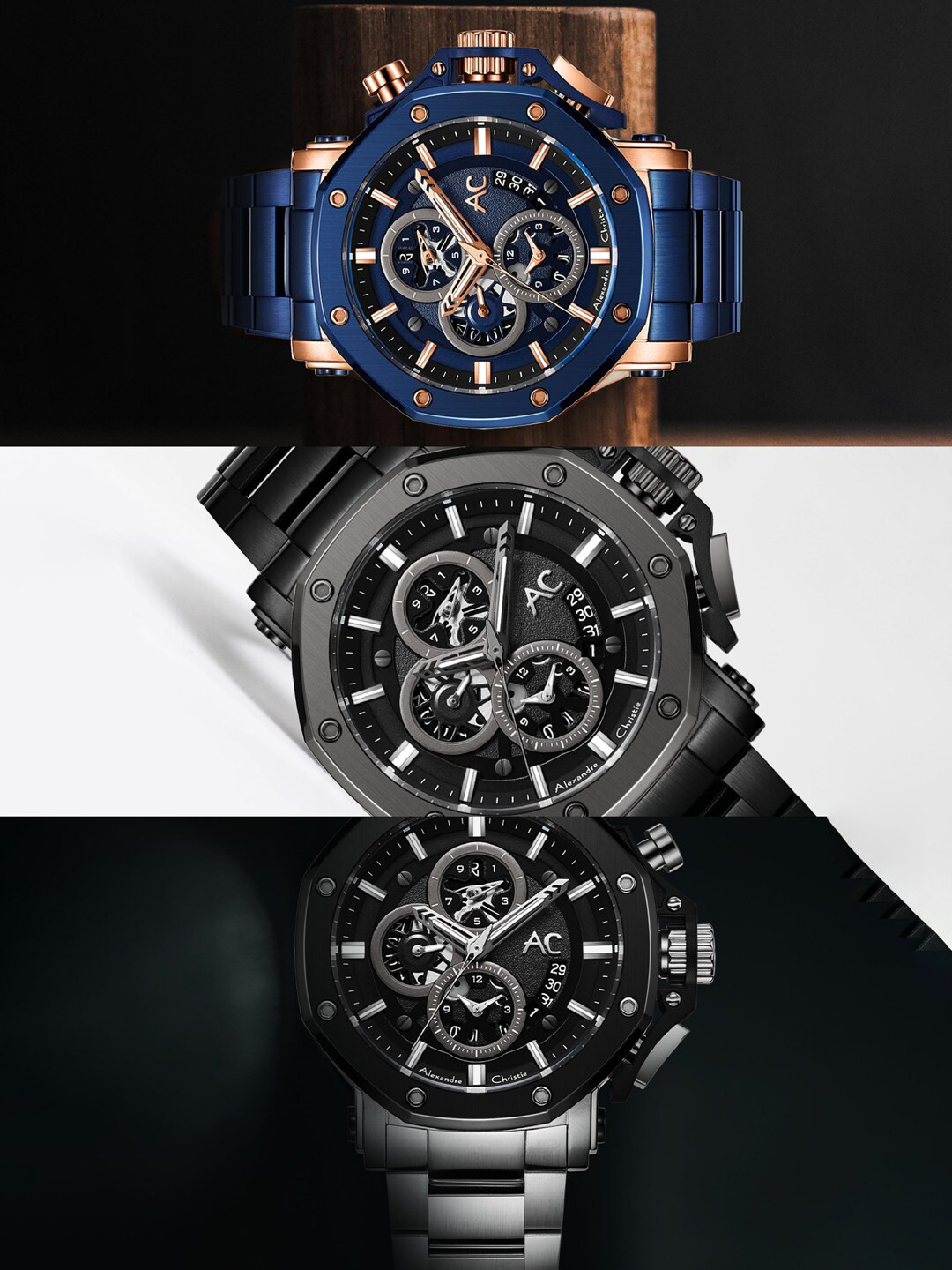 Alexandre Christie Men Embellished Dial Bracelet Style Straps Analogue Watch 9603MCBEPBA