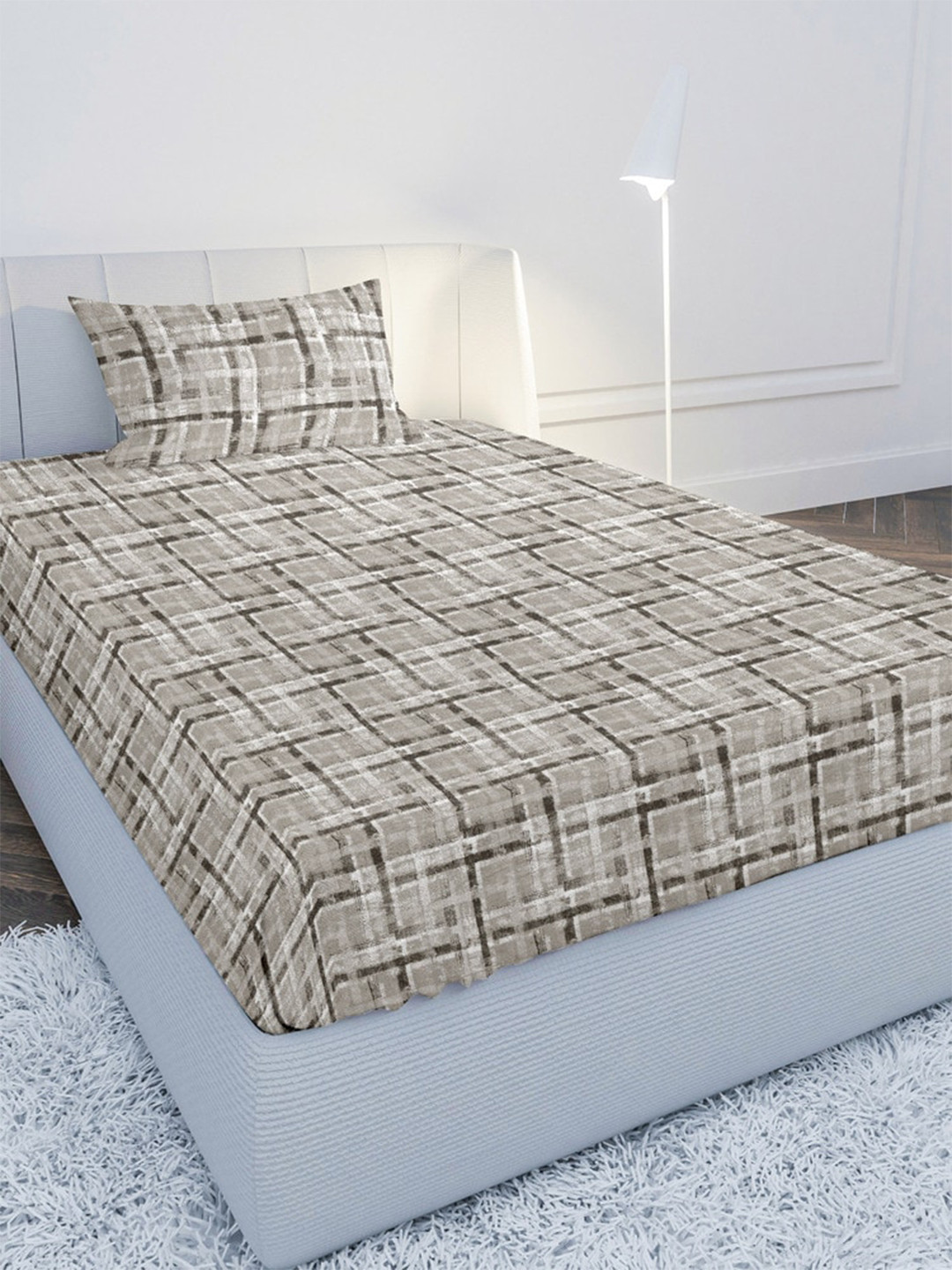 MAYFAIR HOMES LONDON Olive Geometric Cotton 120 TC Single Bedsheet with a Pillow Cover-152.4 x 223.52 cm