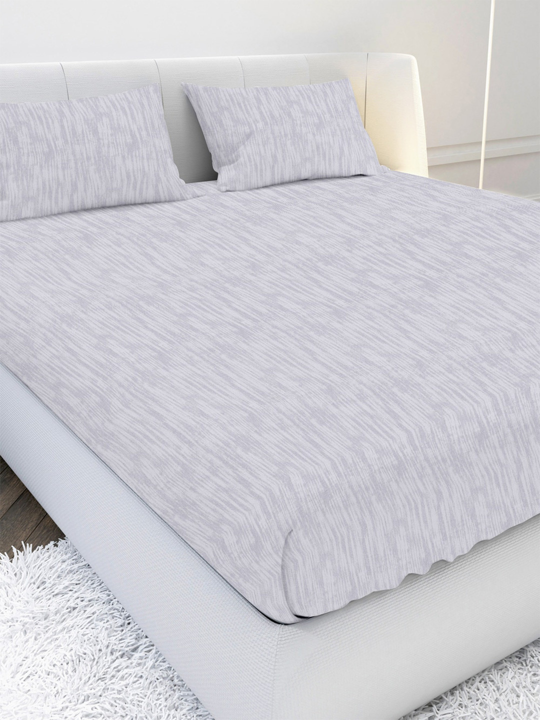 MAYFAIR HOMES LONDON Lavender & White 210 TC King Bedsheet with 2 Pillow Covers