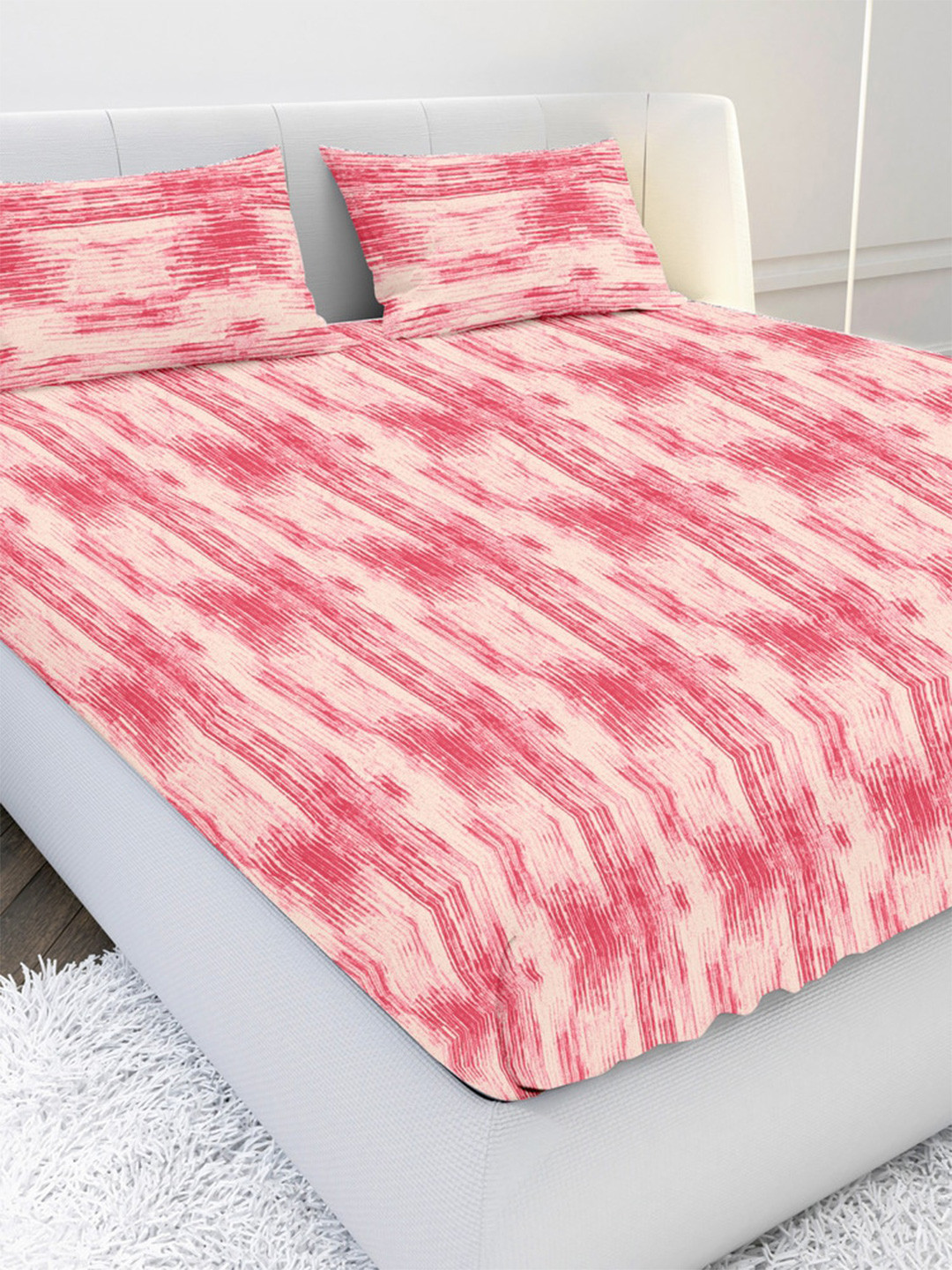 MAYFAIR HOMES LONDON Pink Abstract Pure Cotton 120 TC King Bedsheet with 2 Pillow Covers-223.20 x 100 inches