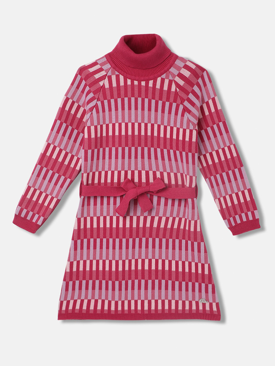 ELLE Girls Self Design Turtle Neck Pure Cotton A-Line Dress