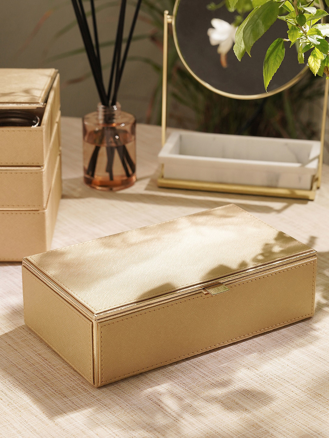 Pure Home and Living Gold Toned Faux Leather Box With Lid