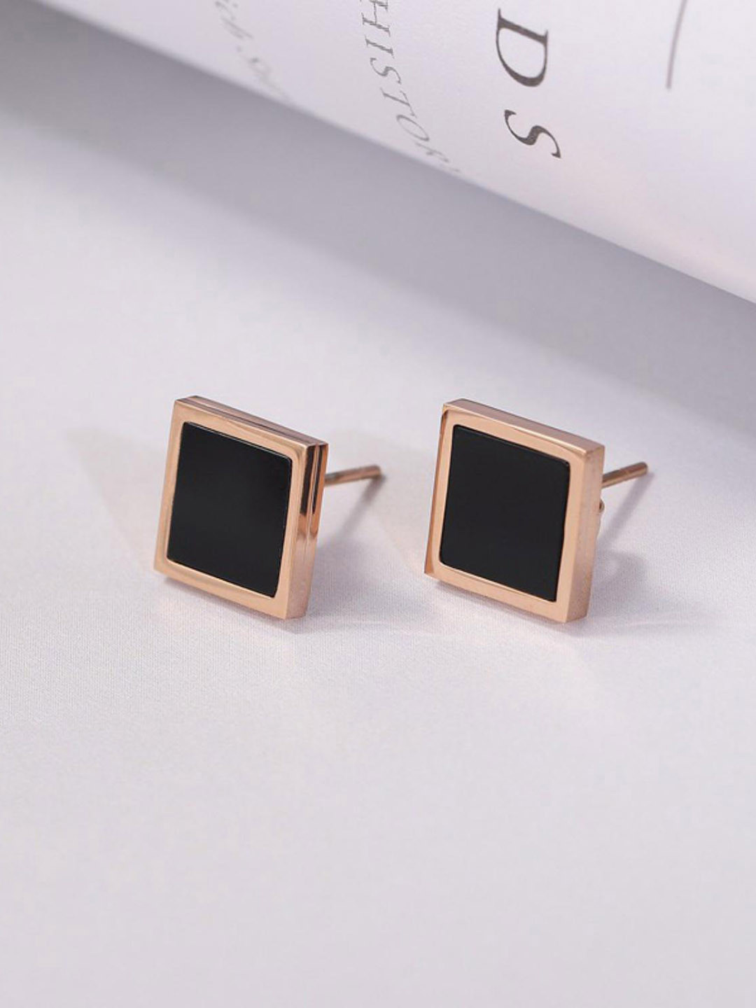 MYKI Stainless Steel Rose Gold Plated Square Stud Earrings