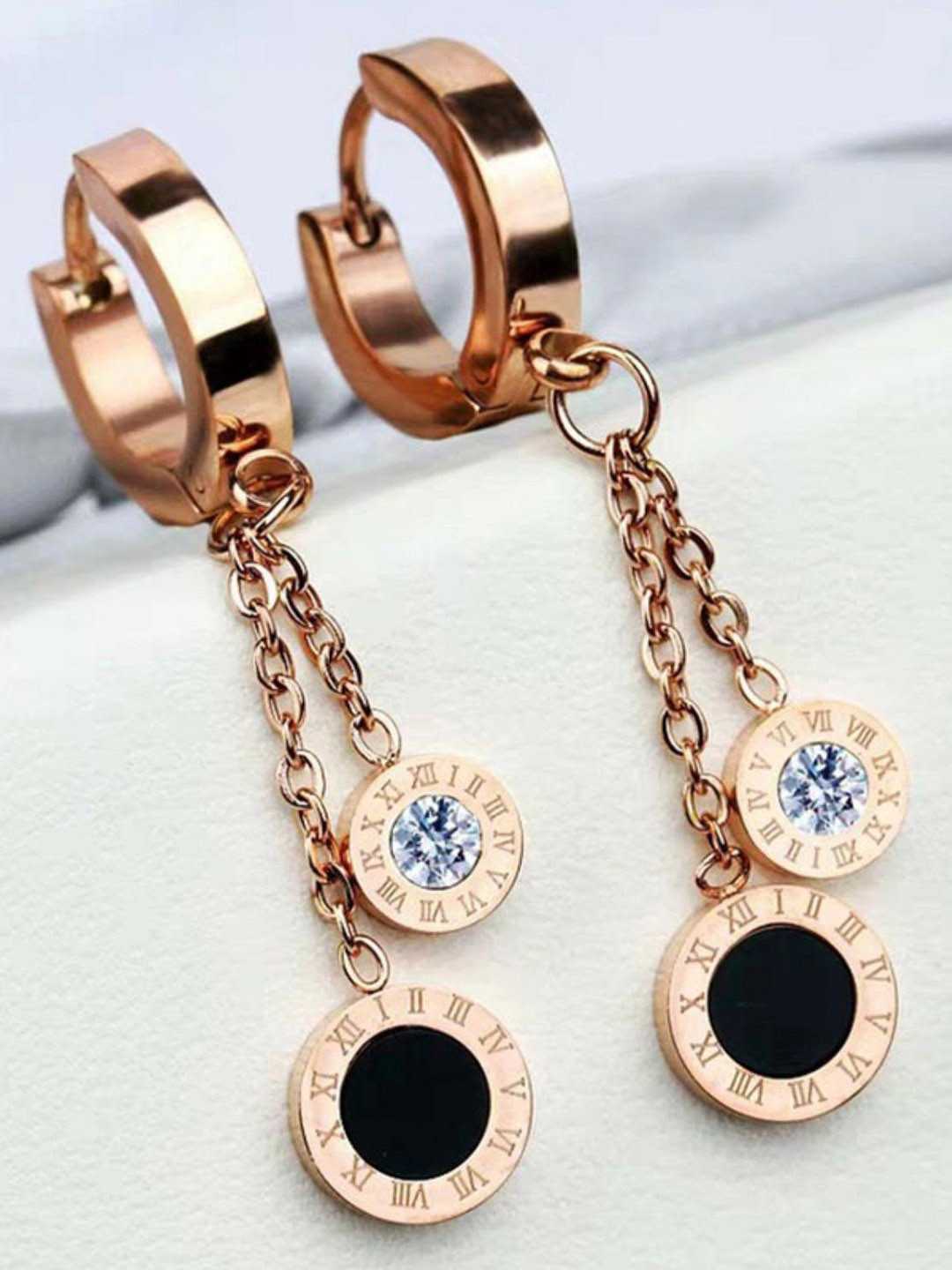 MYKI Stainless Steel Rose Gold Plated Cubic Zirconia Studded Hoop Earrings