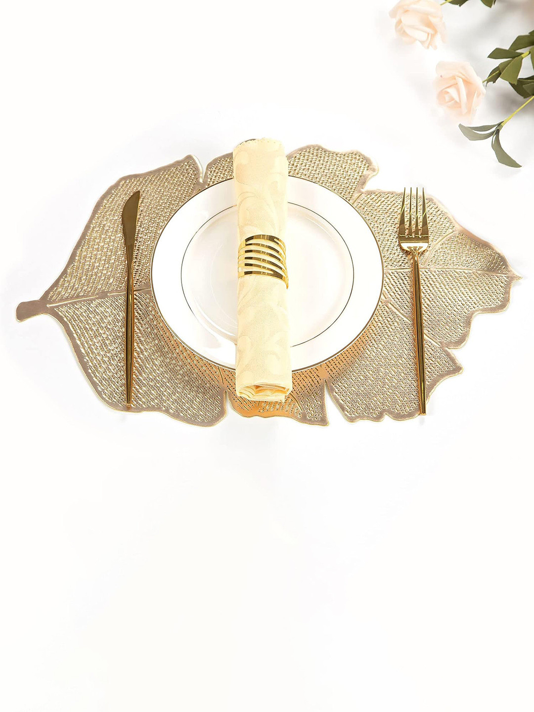 Dakshya Industries Gold Toned 6 Pieces Kela Patta Floral Table Placemats