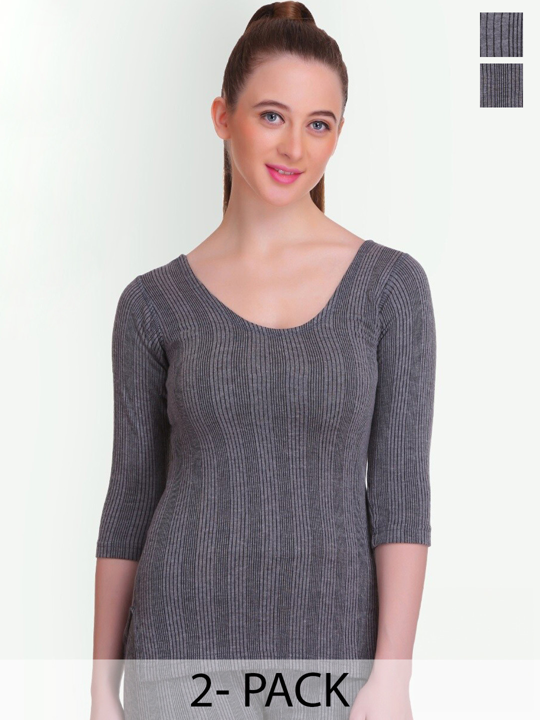 T.T. Elite Pack Of 2 Striped Sleeveless Thermal Tops With Slips