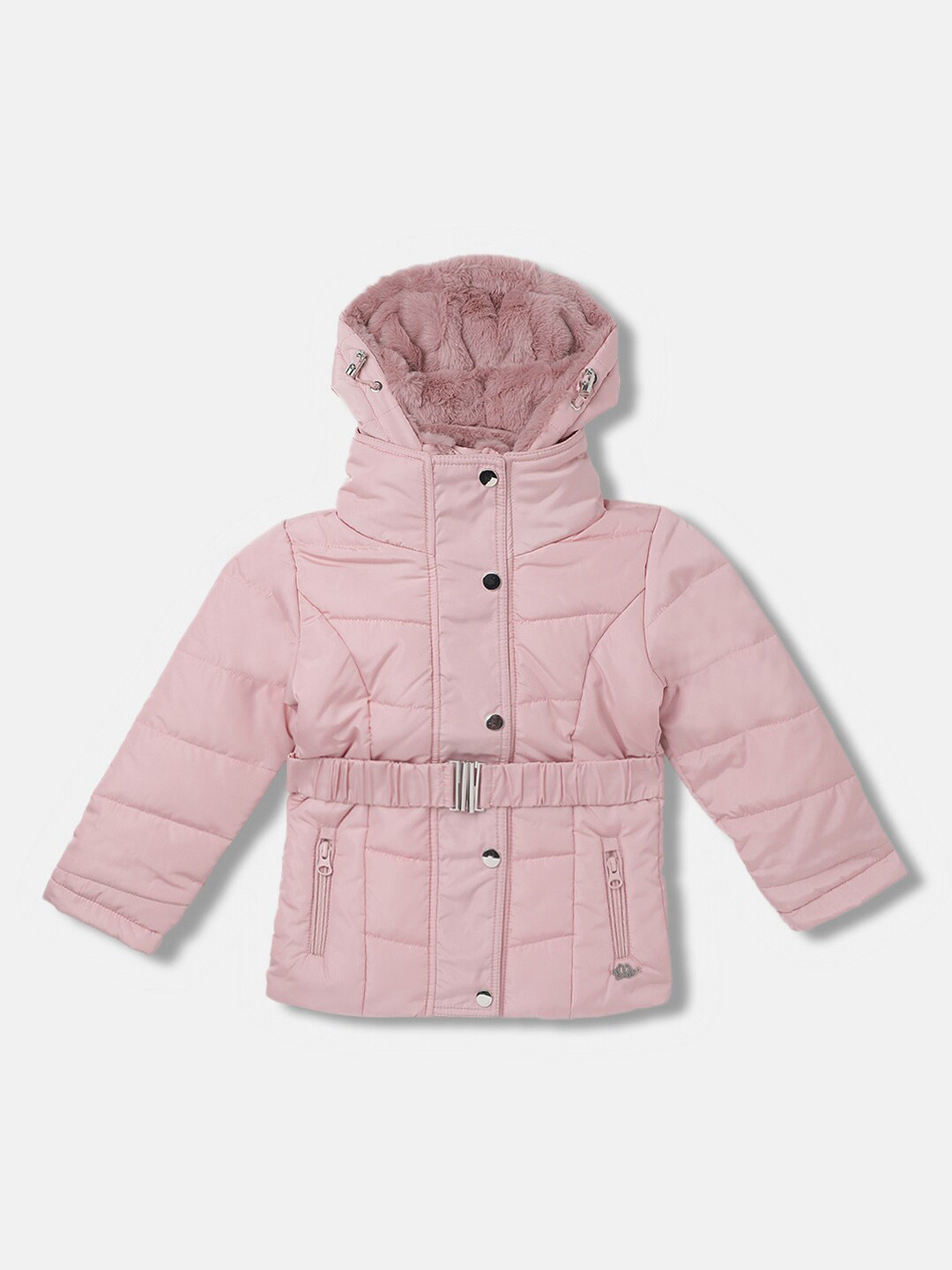 ELLE Girls Hooded Faux Fur Trim & Belt Detail Puffer Jacket