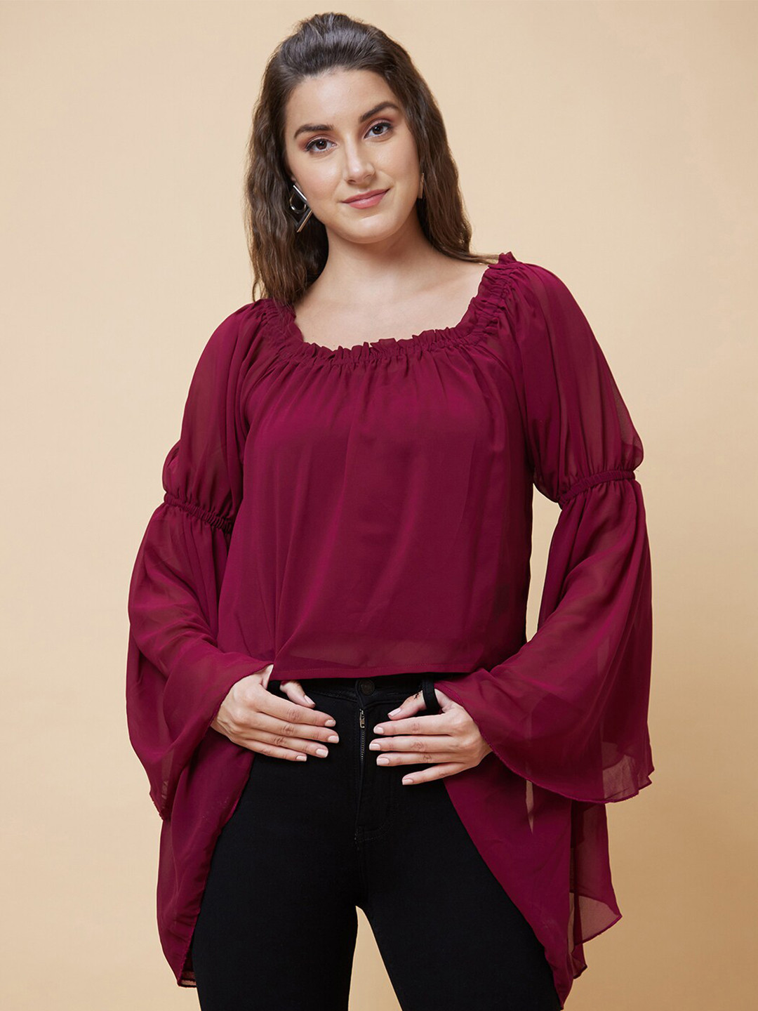 Globus Purple Flared Sleeves Georgette Top
