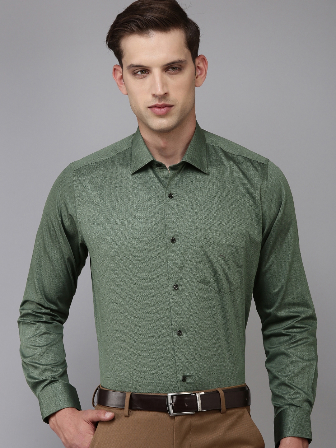 Buy Van Heusen Custom Slim Fit Opaque Printed Pure Cotton Formal