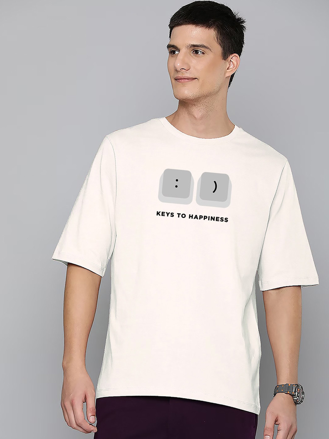 Harvard Off White Typography Printed Round Neck Cotton Oversized Tshirt