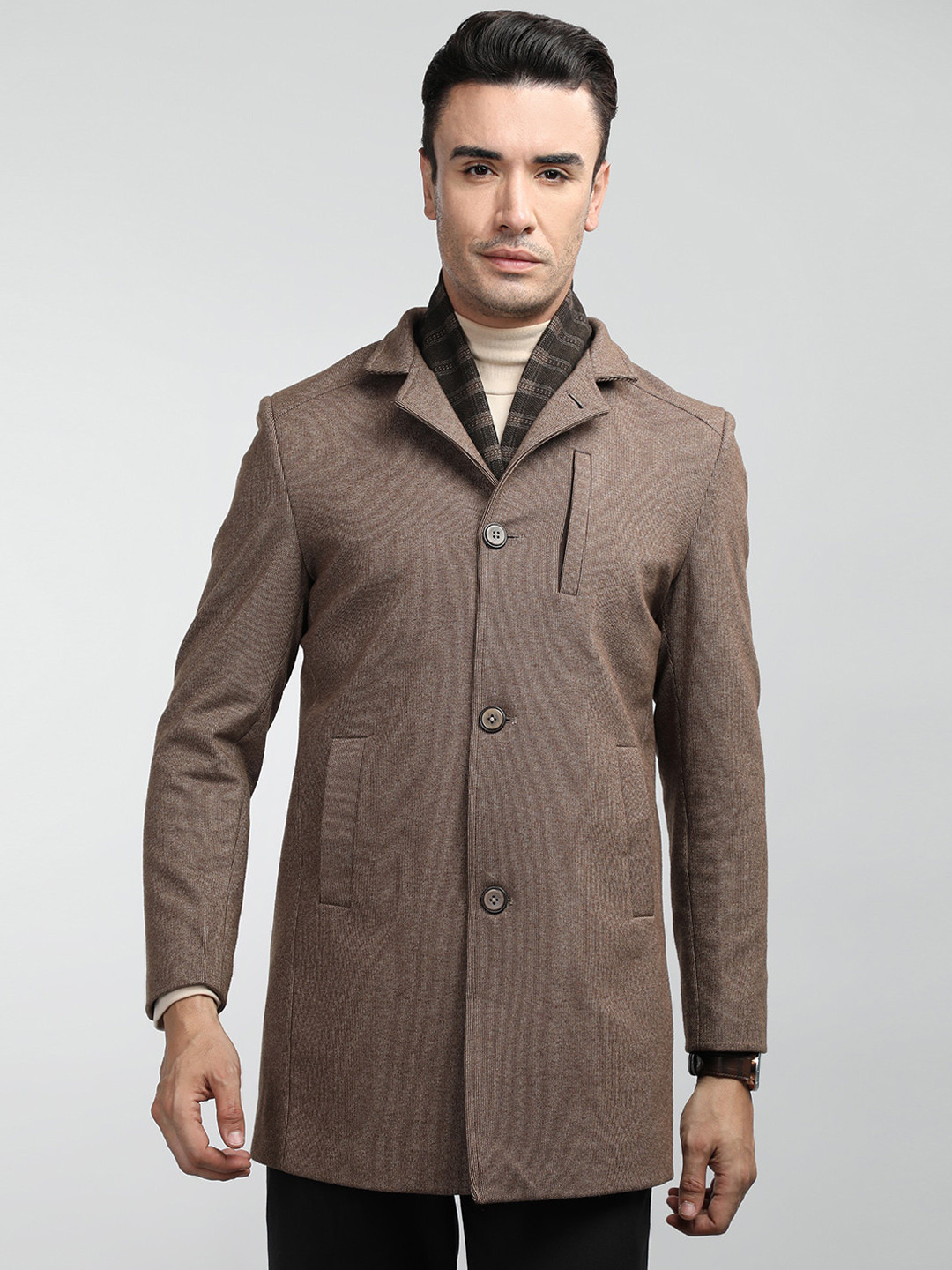 LURE URBAN Notched Lapel Single Breasted Wool OverCoat