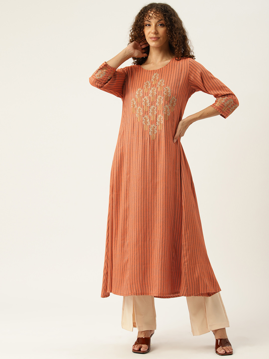 Rue Collection Striped Zari Kurta
