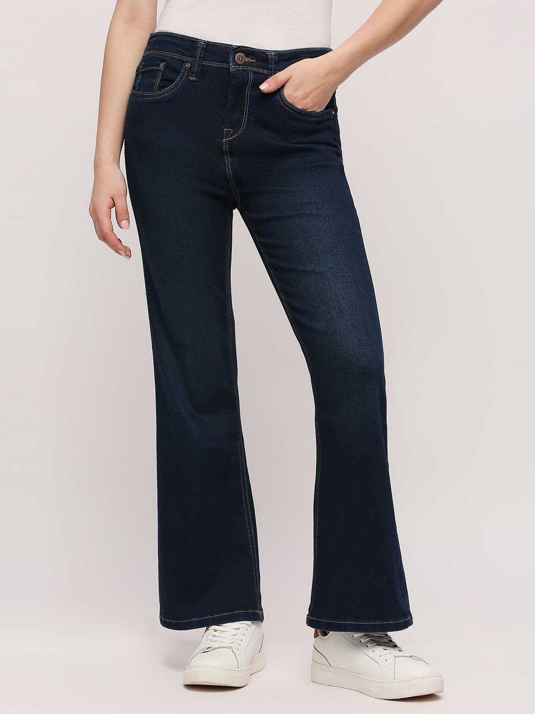 Pepe Jeans Women Flared Wide Leg High Rise Light Fade Stretchable Jeans