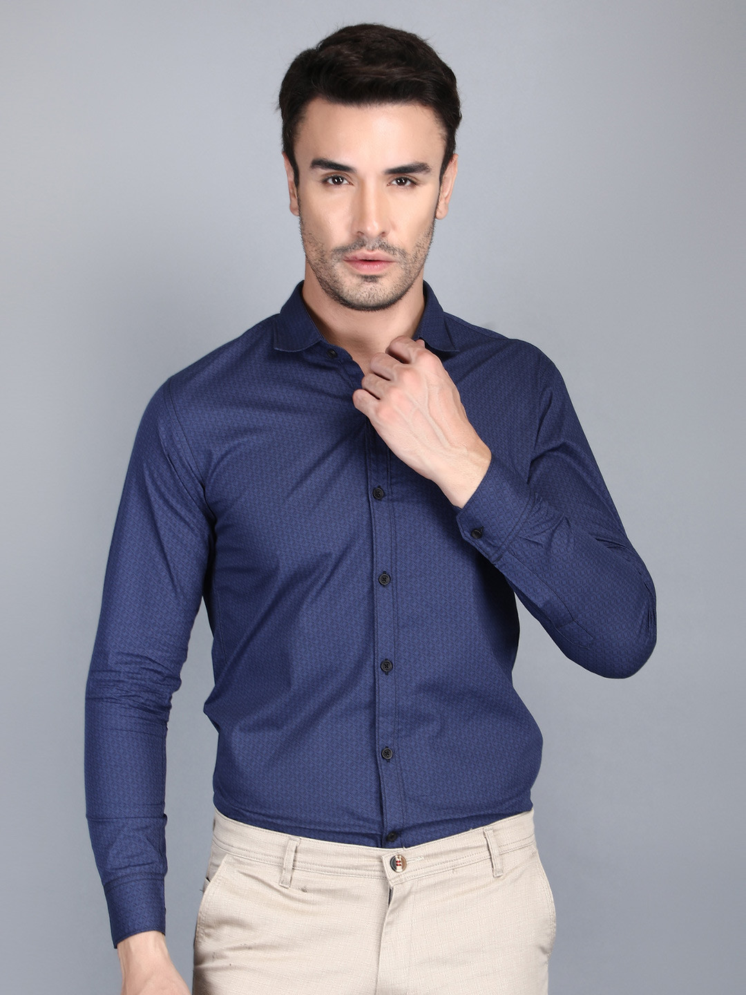 DEZANO Modern Micro Ditsy Printed Cutaway Collar Satin Casual Shirt