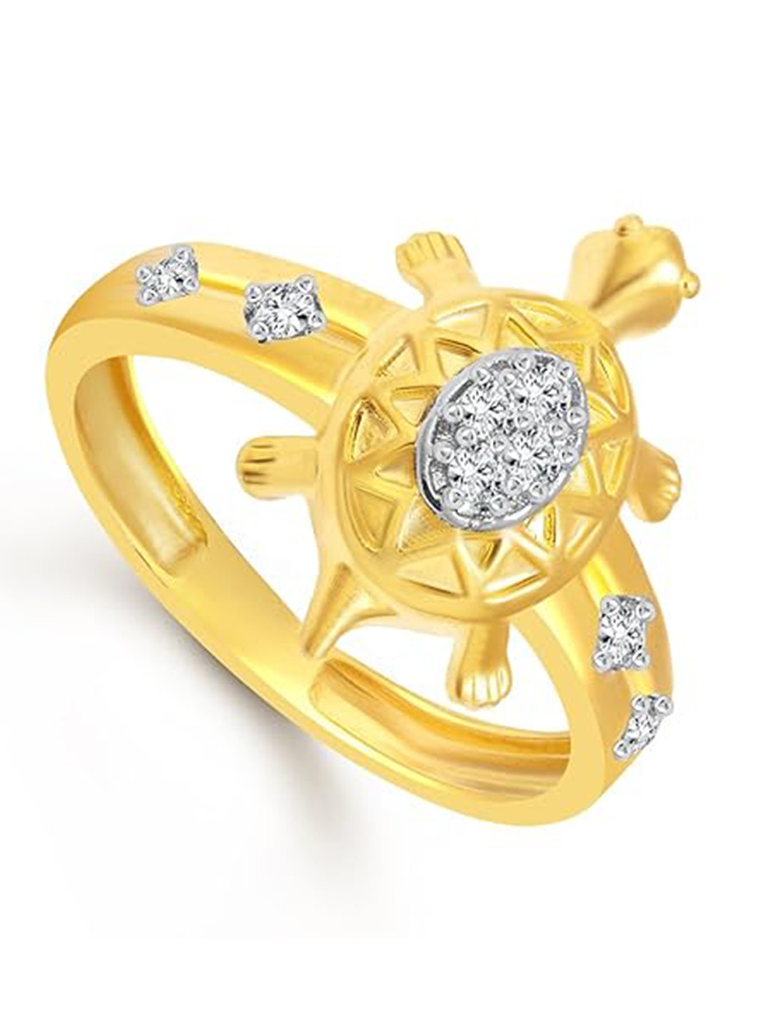 Vighnaharta Gold-Plated Cubic Zirconia Stone Tortoise Finger Ring