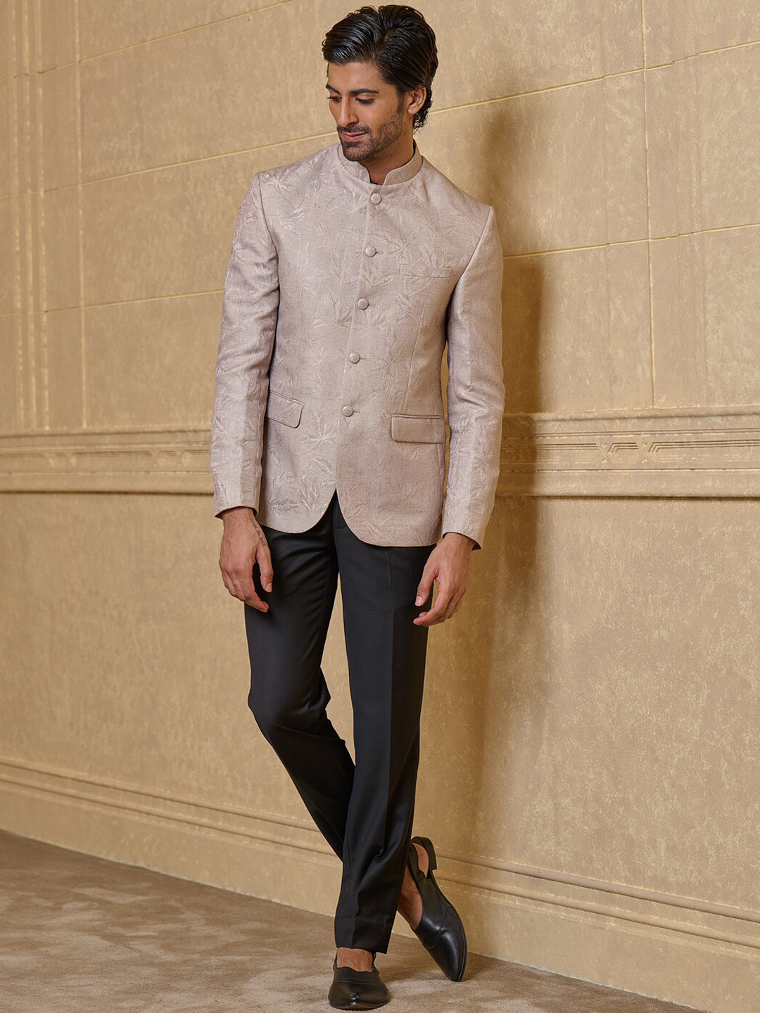 Tasva Printed Single Breasted Mandarin Collar Bandhgala Blazer