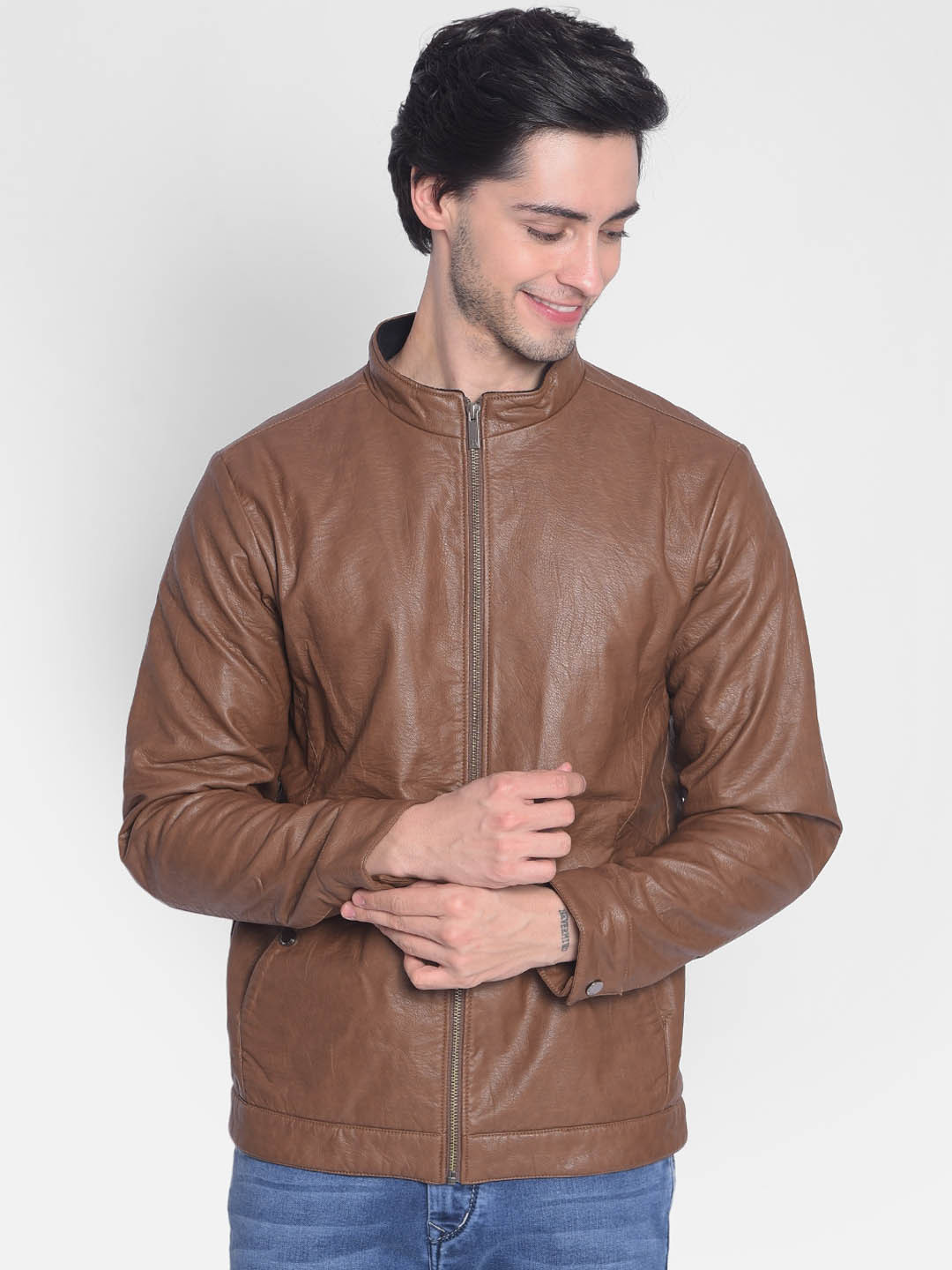 Crimsoune Club Stand Collar Lightweight Leather Jacket