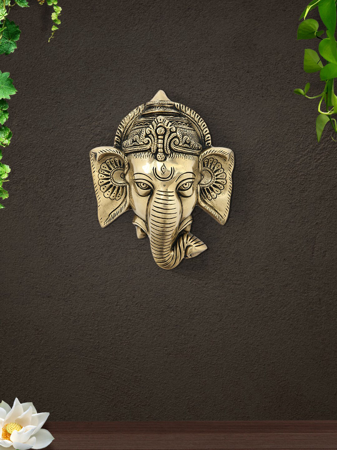 Imli Street Ganesh Brass Ethnic Motifs Glossy Hanging Hall Spiritual Wall Decor-6.6In