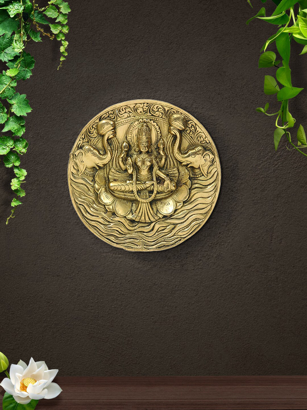 Imli Street Laxmi Brass Ethnic Motifs Glossy Hanging Hall Spiritual Wall Decor-7.3In