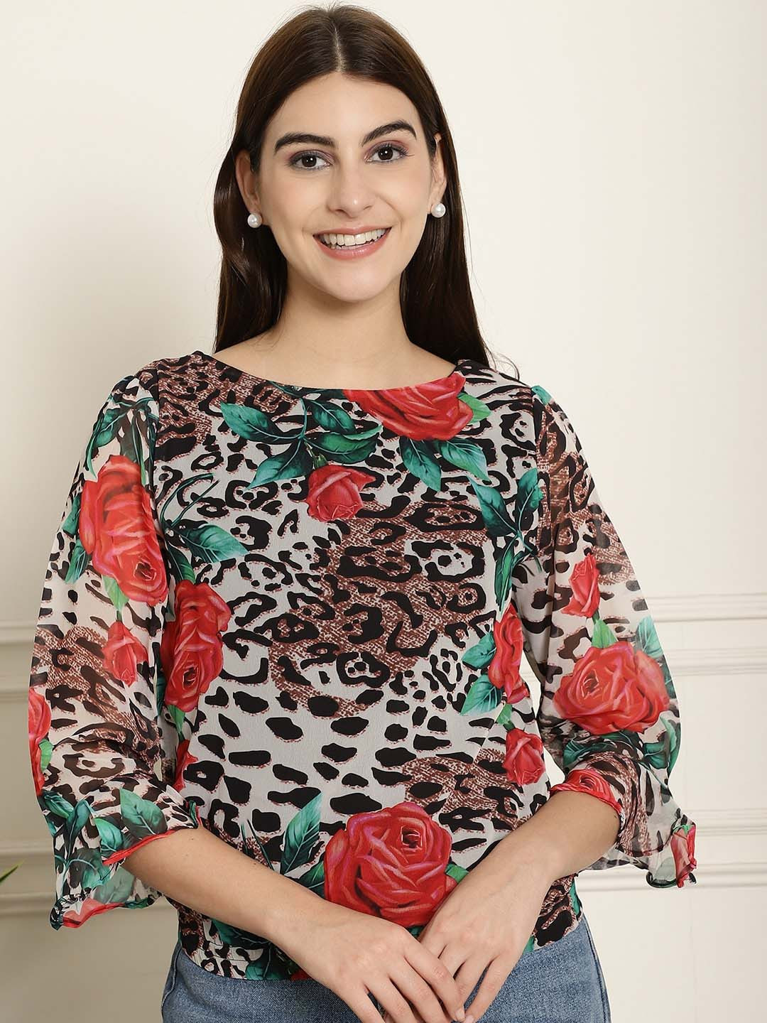 NEUDIS Animal Printeed Bell Sleeves Top