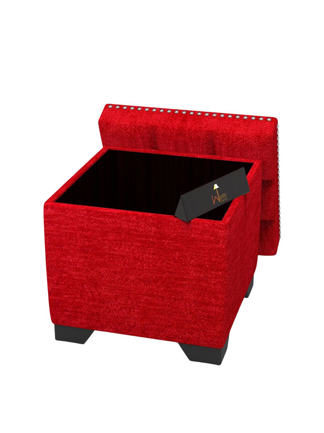 Wooden Twist Red Puffy Eccentric Ottoman Stool with Storage