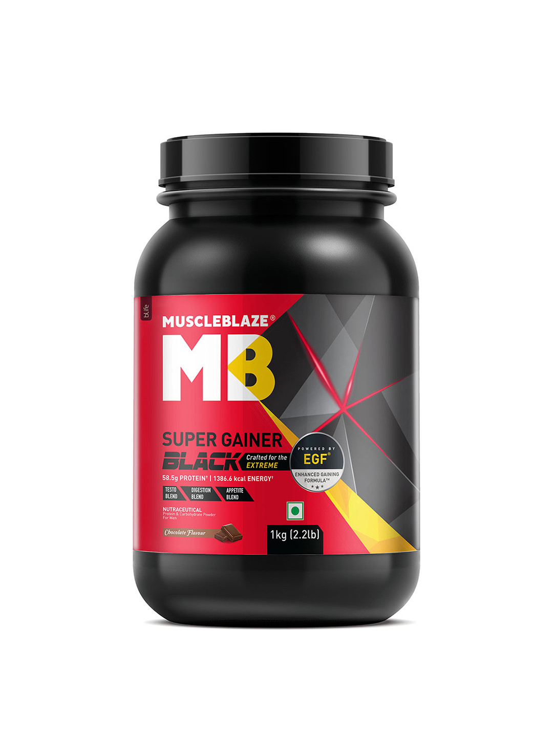 MuscleBlaze Super Gainer Black Powder with Enhanced Gaining Formula 1 Kg - Chocolate