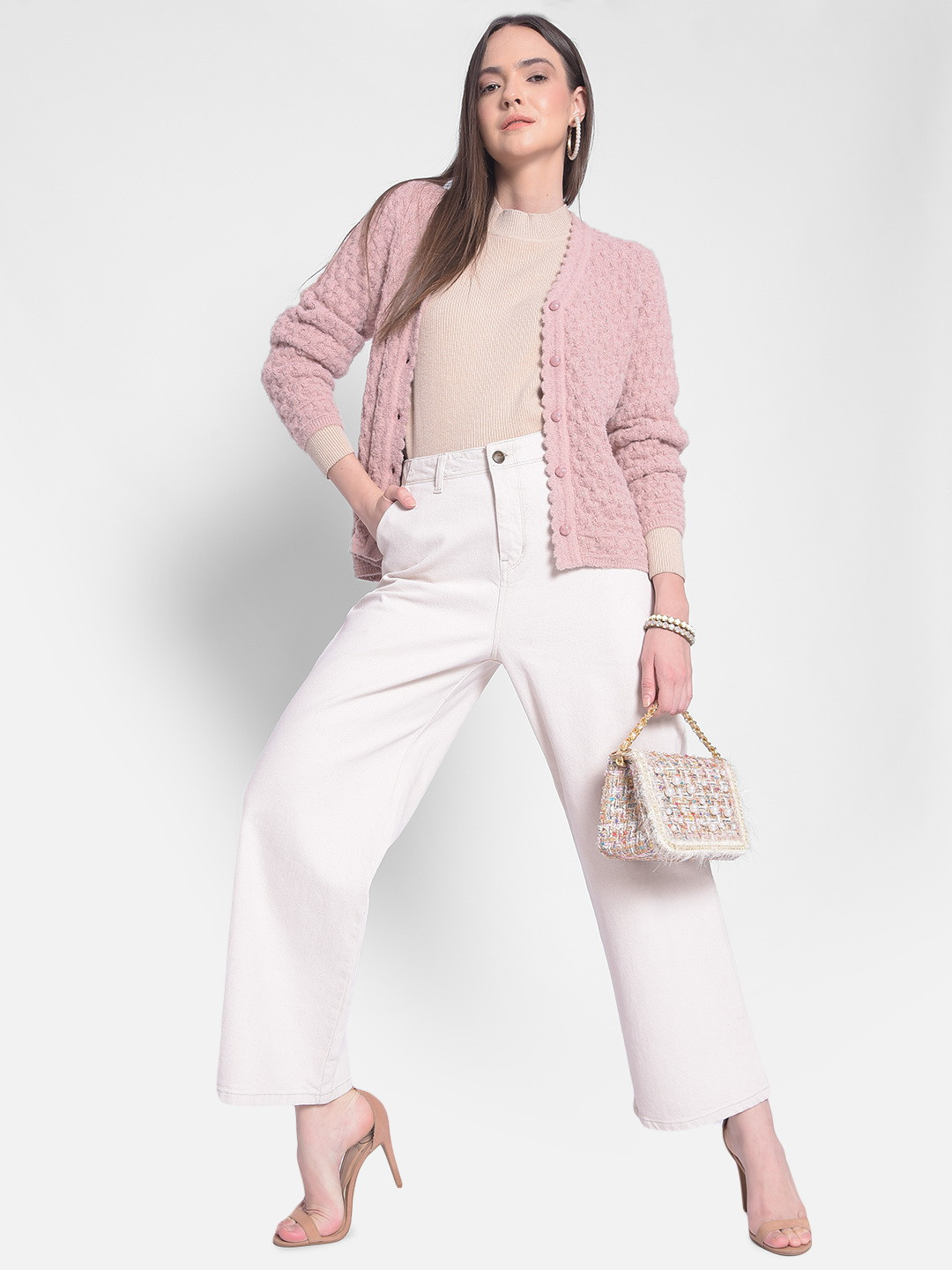 Crimsoune Club Cable Knit Self Design Cardigan Sweater