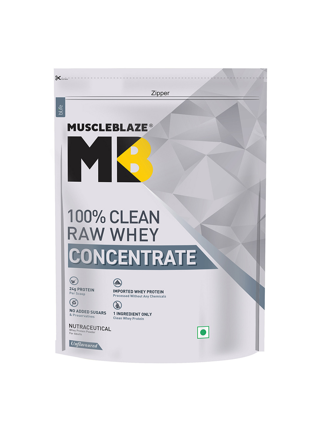 MuscleBlaze Raw Whey Protein Concentrate 80% With Added Digestive Enzymes Unflavoured-2kg