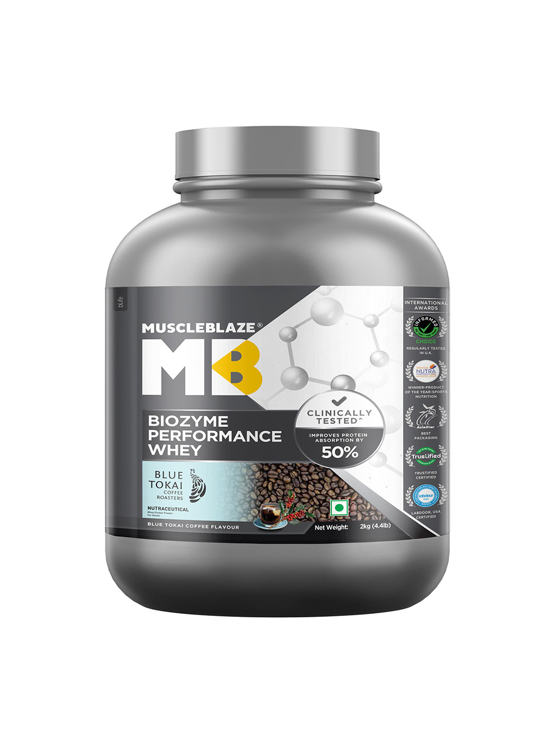 MuscleBlaze Biozyme Performance Whey Protein Blue Tokai Coffee-2kg