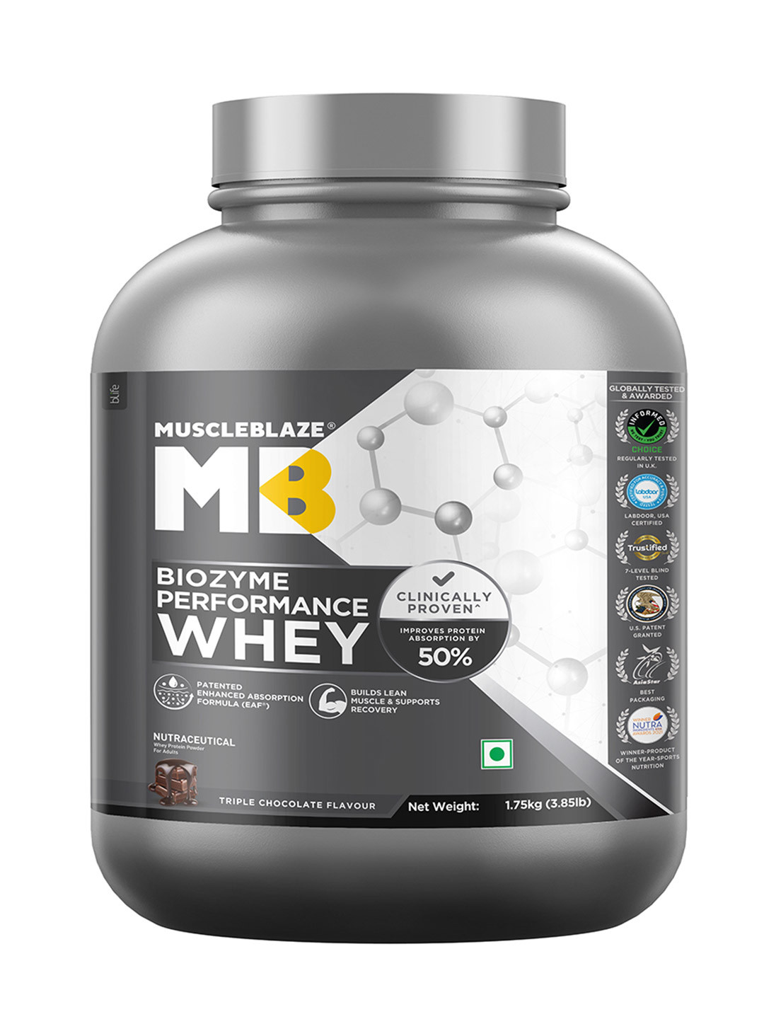 MuscleBlaze Biozyme Performance Whey Protein Triple Chocolate-1.75kg
