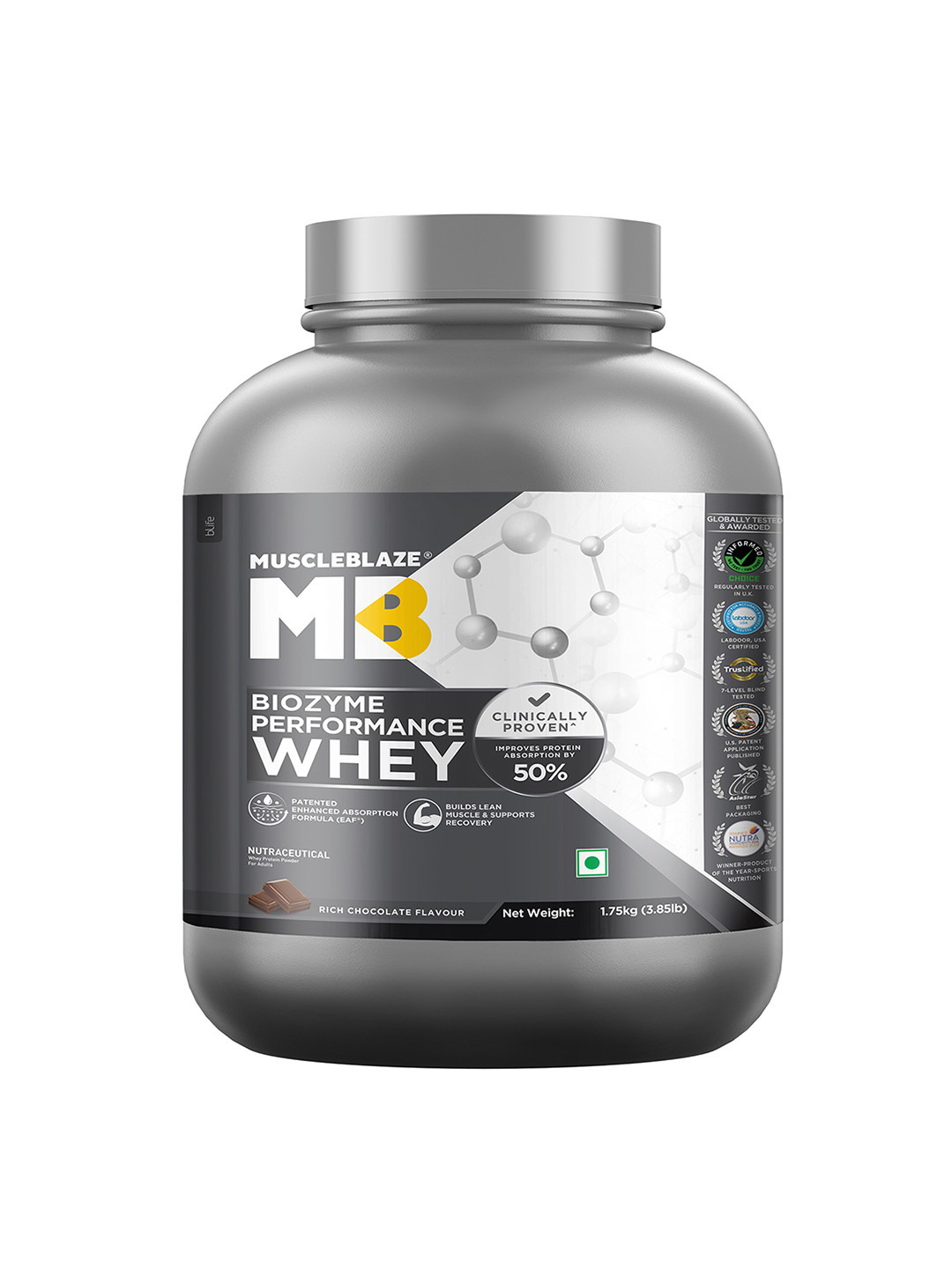 MuscleBlaze Biozyme Performance Whey Protein Rich Chocolate-1.75kg