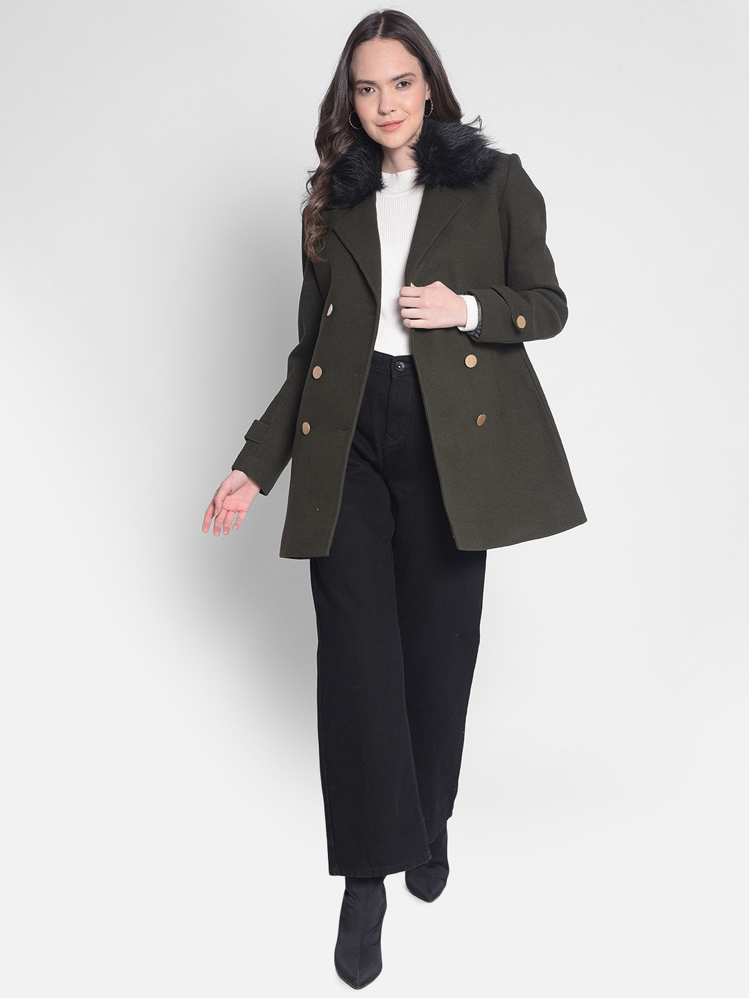 Crimsoune Club Double Breasted Notched Lapel Collar Overcoat