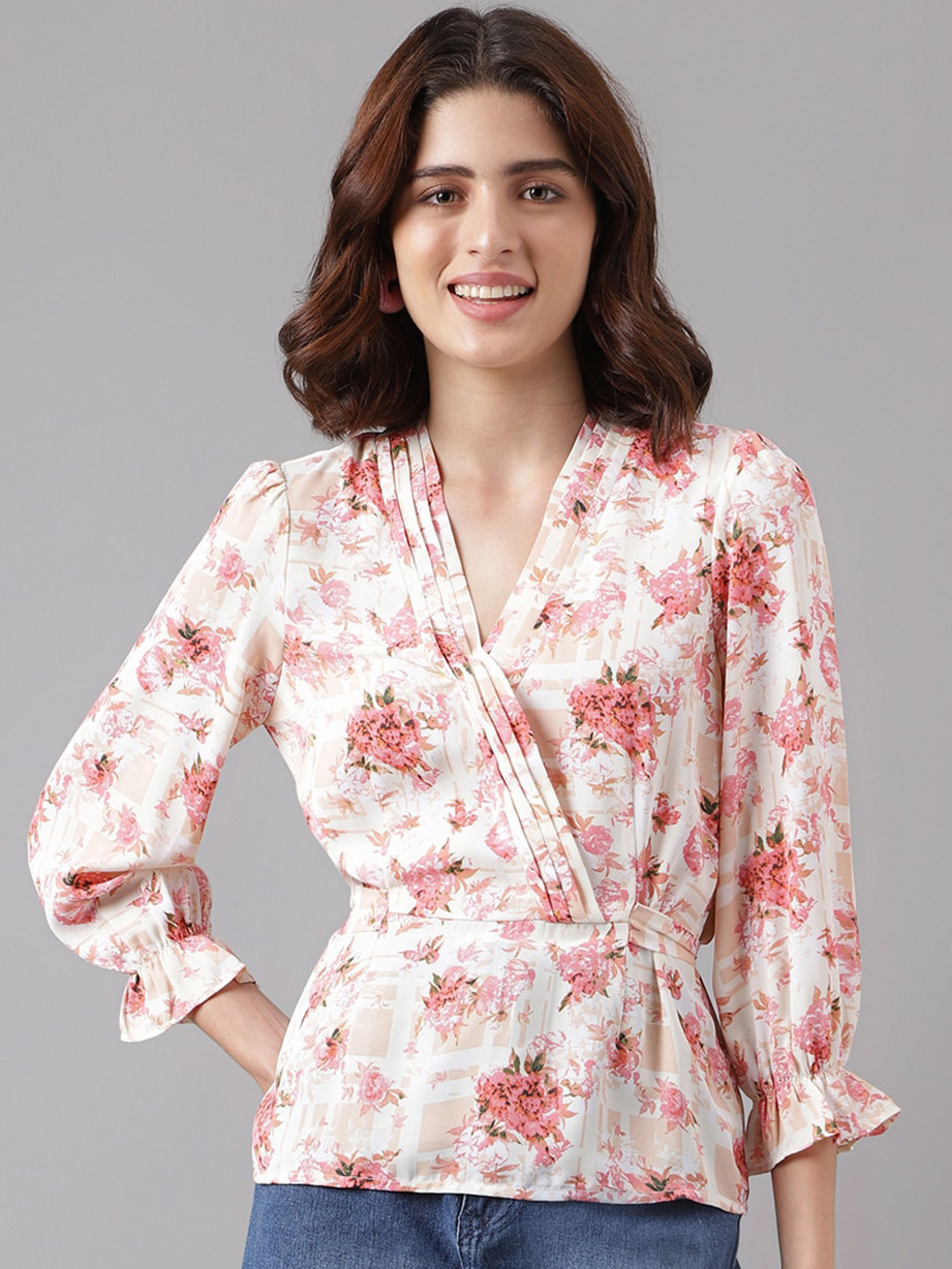 Latin Quarters Floral Printed Wrap Top